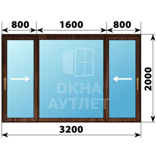 Раздвижная дверь из дуба 3200×2000 3С1 ОА-62758