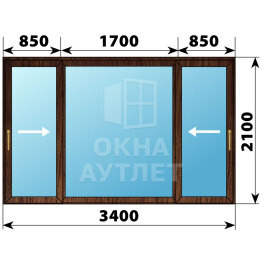 Раздвижная дверь из дуба 3400×2100 3С1 ОА-62773
