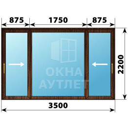 Раздвижная дверь из дуба 3500×2200 3С1 ОА-67000