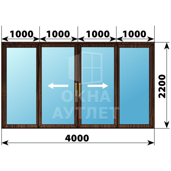 Раздвижная дверь из дуба 4000×2200 4С1 ОА-67105