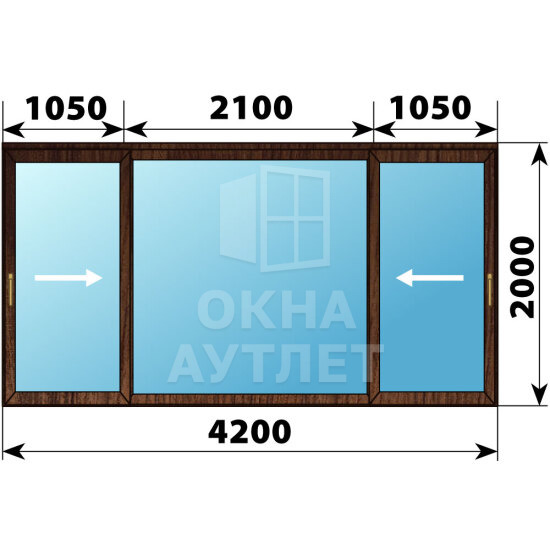 Раздвижная дверь из дуба 4200×2000 3С1 ОА-67075