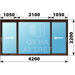 Раздвижная дверь из дуба 4200×2200 3С1 ОА-67318