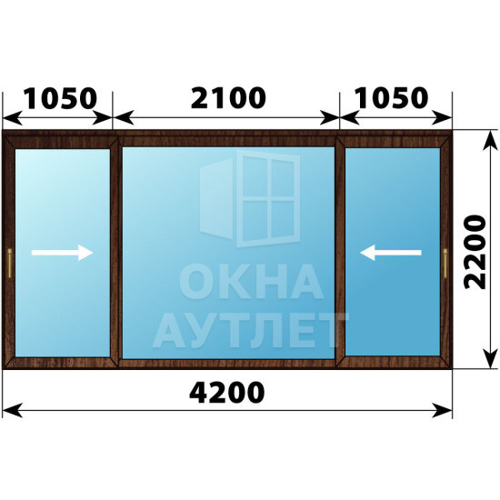 Раздвижная дверь из дуба 4200×2200 3С1 ОА-67318