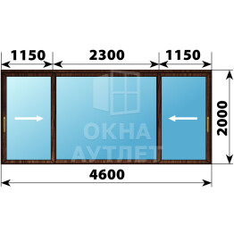 Раздвижная дверь из дуба 4600×2000 3С1 ОА-67123