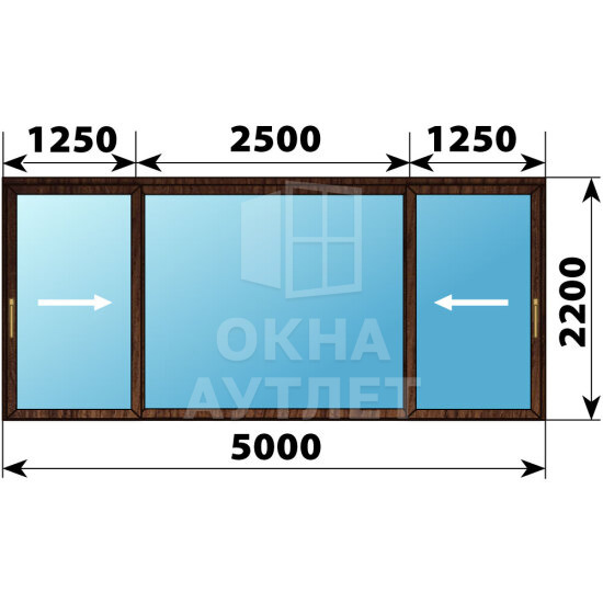 Раздвижная дверь из дуба 5000×2200 3С1 ОА-67168