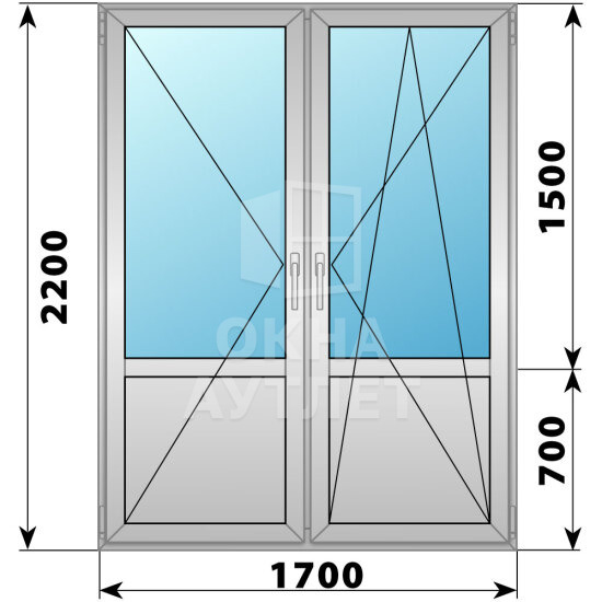 Штульповая алюминиевая балконная дверь со стеклом 1700×2200 ОА-61390