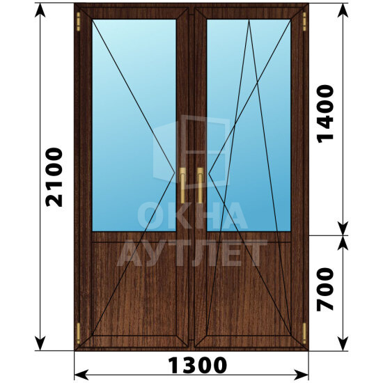 Штульповая балконная дверь из дуба со стеклом 1300×2100 ОА-61837