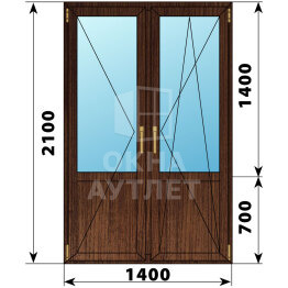 Штульповая балконная дверь из дуба со стеклом 1400×2100 ОА-61873