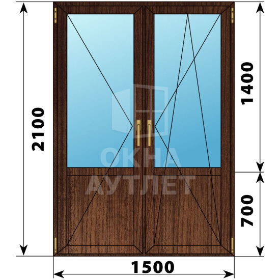 Штульповая балконная дверь из дуба со стеклом 1500×2100 ОА-61891