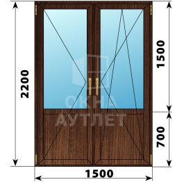 Штульповая балконная дверь из дуба со стеклом 1500×2200 ОА-61918