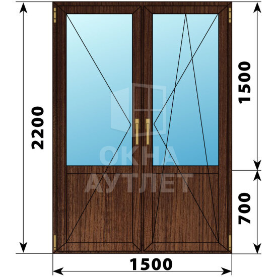 Штульповая балконная дверь из дуба со стеклом 1500×2200 ОА-61918