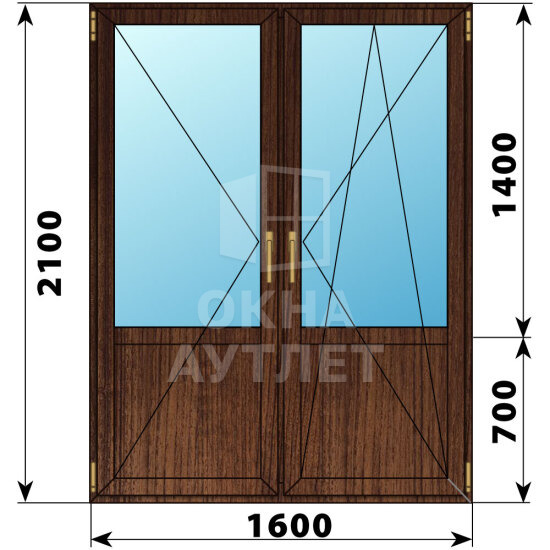 Штульповая балконная дверь из дуба со стеклом 1600×2100 ОА-61906