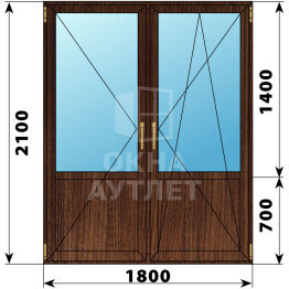 Штульповая балконная дверь из дуба со стеклом 1700×2100 ОА-61924