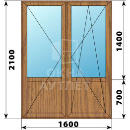 Штульповая балконная дверь из лиственницы со стеклом 1600×2100 ОА-61909
