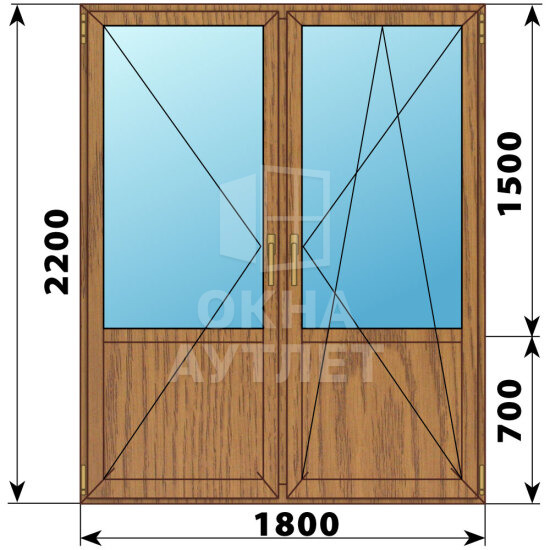 Штульповая балконная дверь из лиственницы со стеклом 1800×2200 ОА-61966