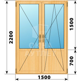 Штульповая балконная дверь из сосны со стеклом 1500×2200 ОА-61690