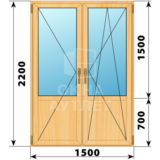 Штульповая балконная дверь из сосны со стеклом 1500×2200 ОА-61690