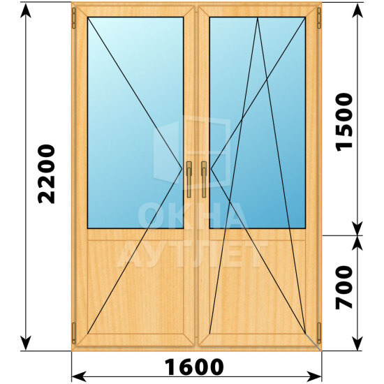 Штульповая балконная дверь из сосны со стеклом 1600×2200 ОА-61729