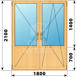 Штульповая балконная дверь из сосны со стеклом 1700×2100 ОА-61714