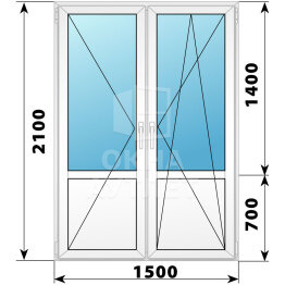 Штульповая пластиковая балконная дверь со стеклом 1500×2100 ОА-58000
