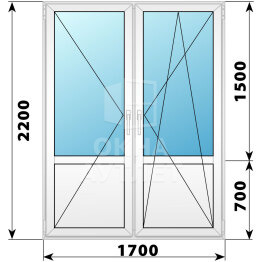 Штульповая пластиковая балконная дверь со стеклом 1700×2200 ОА-58072