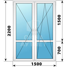 Штульповая пластиковая стеклянная балконная дверь с импостом 1500×2200 ОА-58024