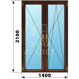 Штульповая стеклянная балконная дверь из дуба 1400×2100 ОА-62038