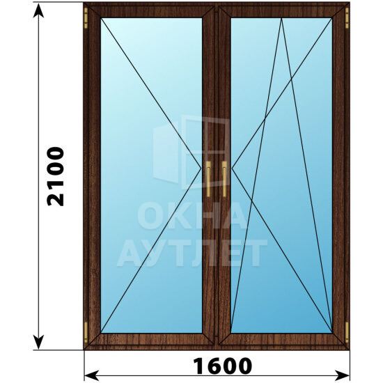 Штульповая стеклянная балконная дверь из дуба 1600×2100 ОА-62077