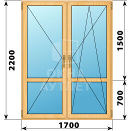 Штульповая стеклянная балконная дверь из сосны 1700×2200 ОА-58786
