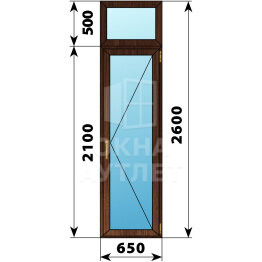 Стеклянная балконная дверь из дуба с фрамугой 650×2600 П ОА-63484