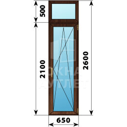 Стеклянная балконная дверь из дуба с фрамугой 650×2600 ПО ОА-61462