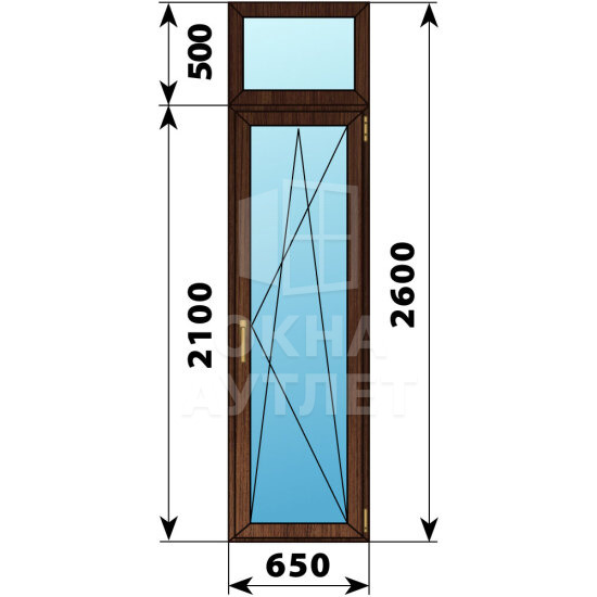 Стеклянная балконная дверь из дуба с фрамугой 650×2600 ПО ОА-61462