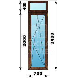 Стеклянная балконная дверь из дуба с фрамугой 700×2400 ПО ОА-63472