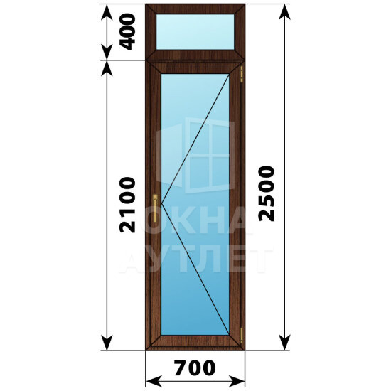 Стеклянная балконная дверь из дуба с фрамугой 700×2500 П ОА-61465