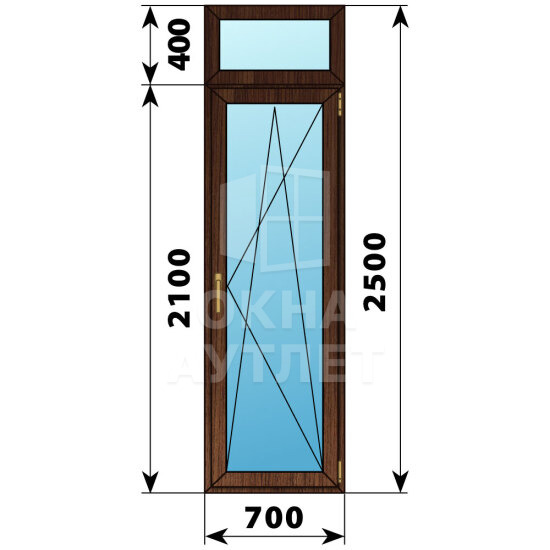 Стеклянная балконная дверь из дуба с фрамугой 700×2500 ПО ОА-61498