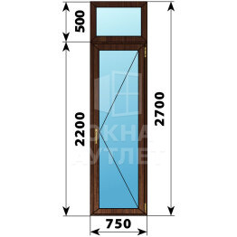Стеклянная балконная дверь из дуба с фрамугой 750×2700 П ОА-61654