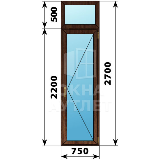 Стеклянная балконная дверь из дуба с фрамугой 750×2700 П ОА-61654