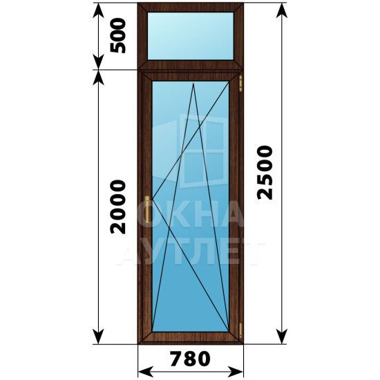 Стеклянная балконная дверь из дуба с фрамугой 780×2500 ПО ОА-61684