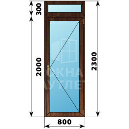 Стеклянная балконная дверь из дуба с фрамугой 800×2300 П ОА-61543