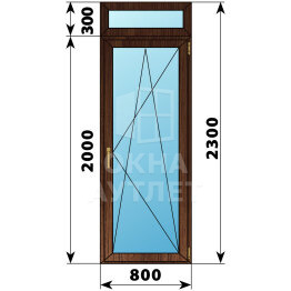 Стеклянная балконная дверь из дуба с фрамугой 800×2300 ПО ОА-63508