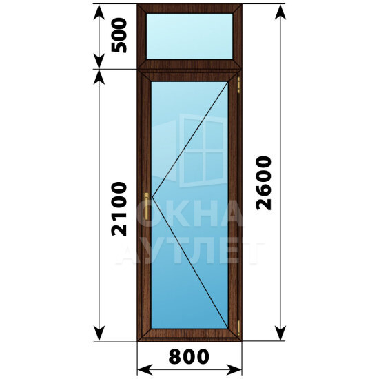 Стеклянная балконная дверь из дуба с фрамугой 800×2600 П ОА-61765