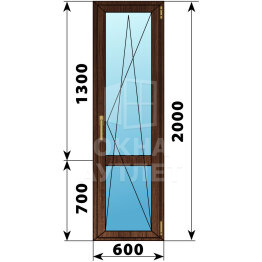 Стеклянная балконная дверь из дуба с импостом 600×2000 ПО ОА-60937