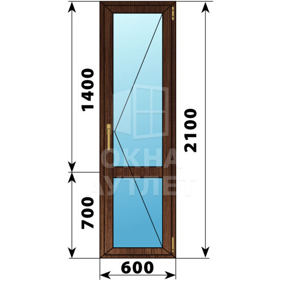 Стеклянная балконная дверь из дуба с импостом 600×2100 П ОА-61012