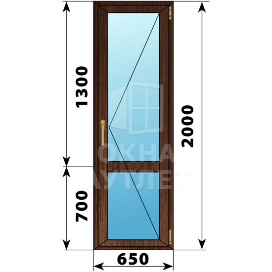 Стеклянная балконная дверь из дуба с импостом 650×2000 П ОА-63295