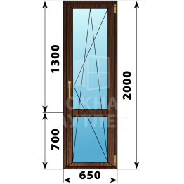 Стеклянная балконная дверь из дуба с импостом 650×2000 ПО ОА-61045