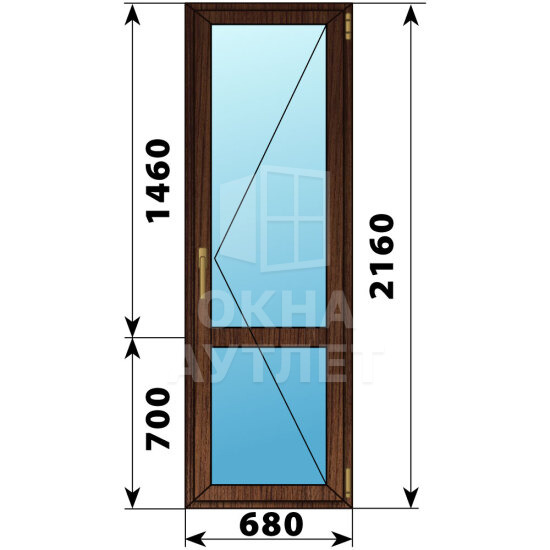 Стеклянная балконная дверь из дуба с импостом 680×2160 П ОА-63403