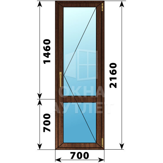 Стеклянная балконная дверь из дуба с импостом 700×2160 П ОА-63439