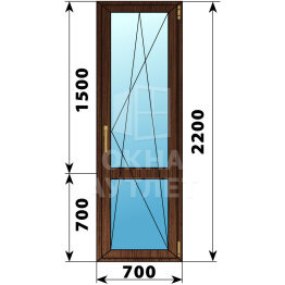 Стеклянная балконная дверь из дуба с импостом 700×2200 ПО ОА-61357