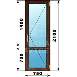 Стеклянная балконная дверь из дуба с импостом 750×2100 П ОА-63415