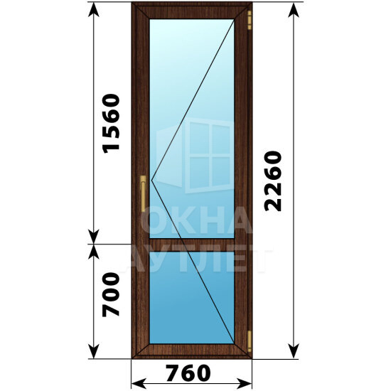 Стеклянная балконная дверь из дуба с импостом 760×2260 П ОА-63490